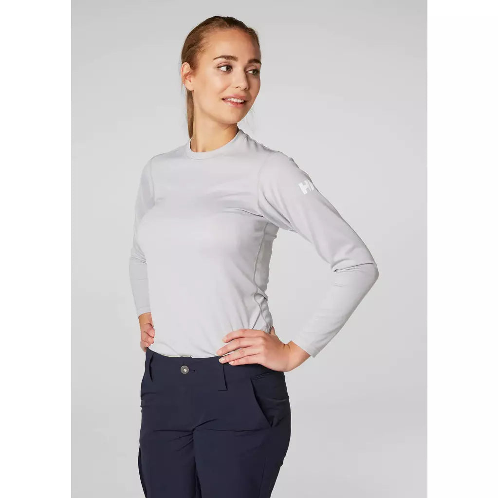 HELLY HANSEN TECH CREW LS, LIGHT GREY WOMENS